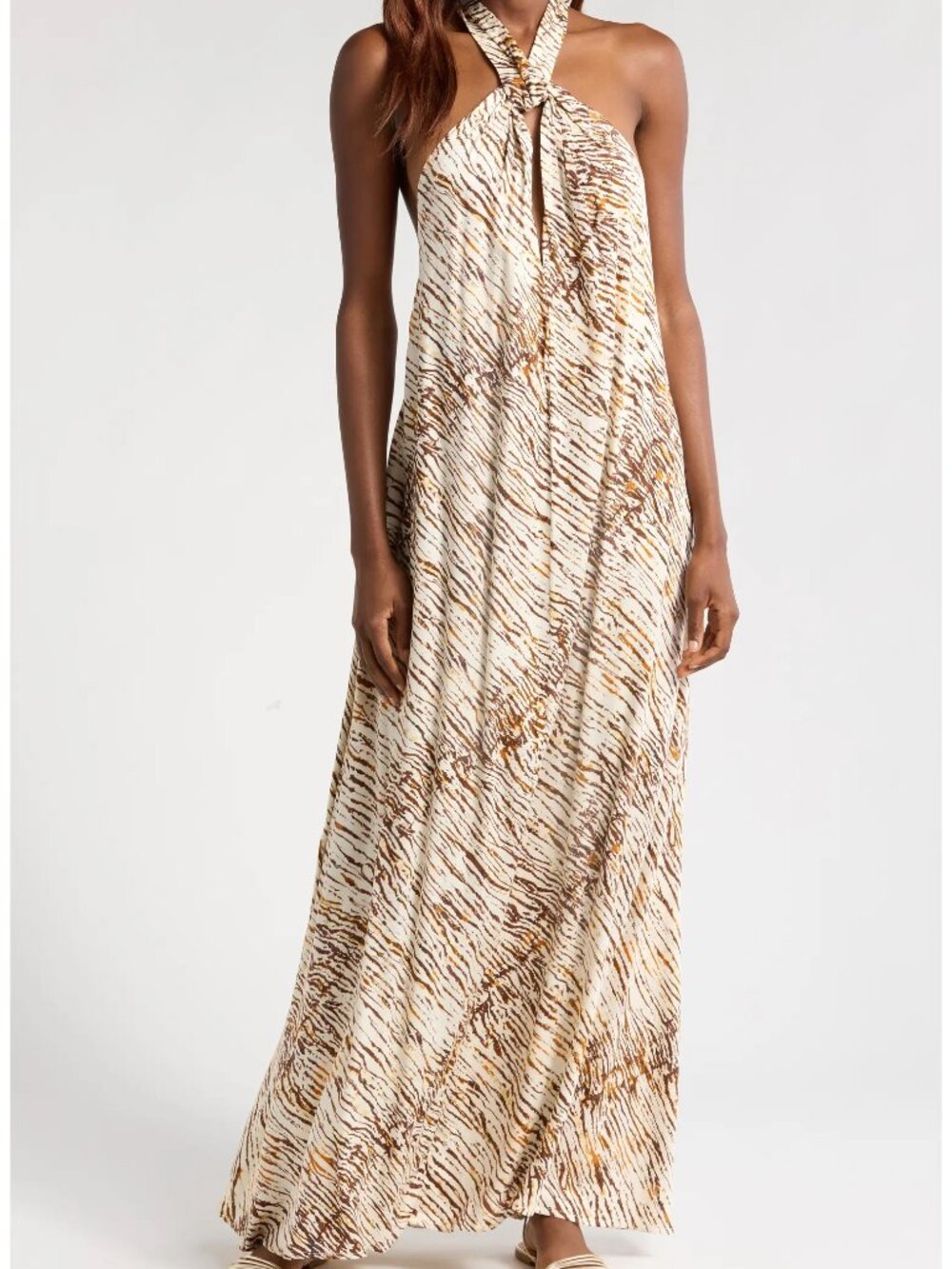 Elan Stripe Cover-Up Halter Maxi Dress - L - NWT